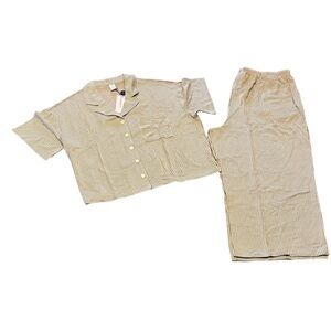 Liz Claiborne Beige and Gray Striped Pajamas Set Size XXL NEW Comfy Cozy Loose
